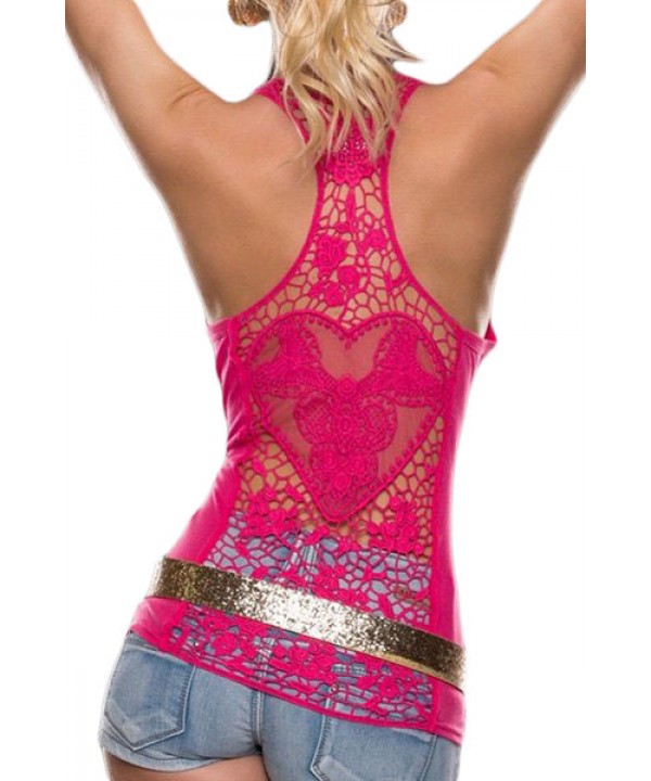 Rosy Crochet Lace Back Tank Top