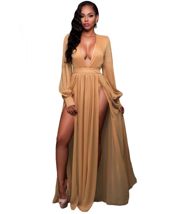 Shimmer Mocha Slit Goddess Dress