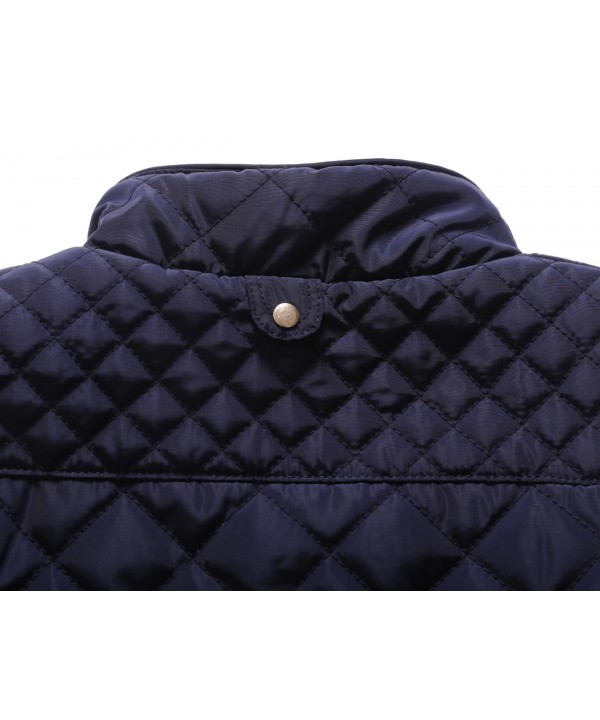 Blue High Neck Diamond Cotton Quilted Vest Coat