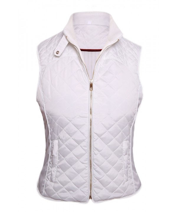 White High Neck Diamond Cotton Quilted Vest Coat