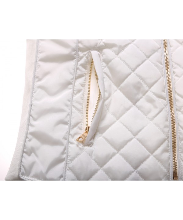 White High Neck Diamond Cotton Quilted Vest Coat