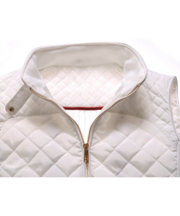 White High Neck Diamond Cotton Quilted Vest Coat