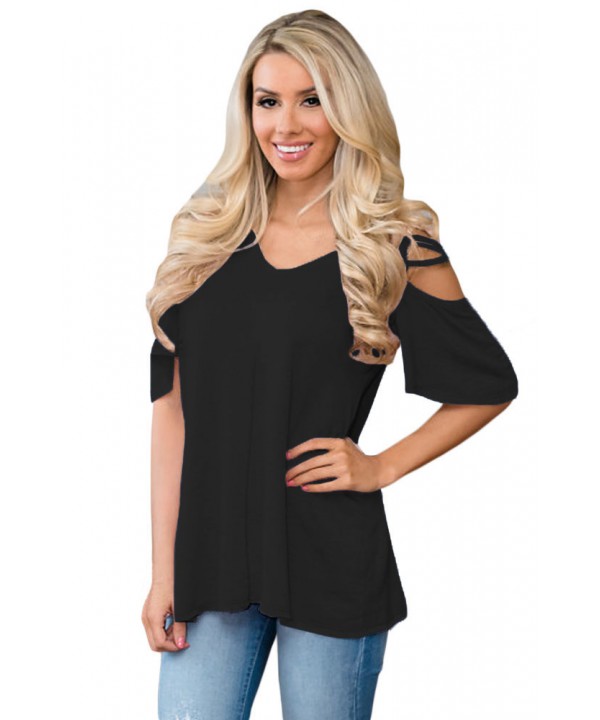 Black Cold Shoulder Crisscross Detail Relaxing Fit...