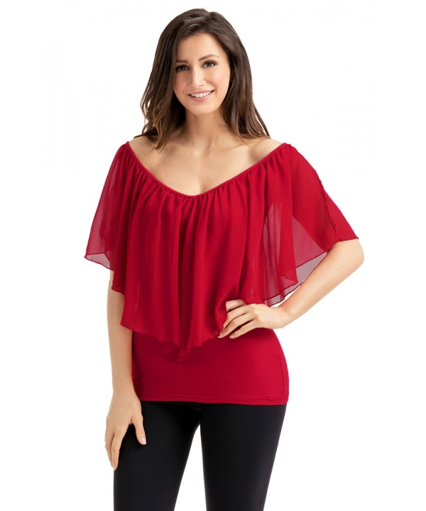 Wine Red Cold Shoulder Flutter Top