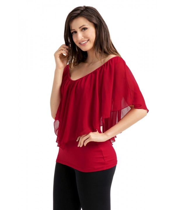 Wine Red Cold Shoulder Flutter Top