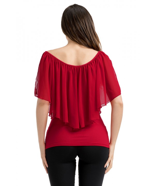 Wine Red Cold Shoulder Flutter Top