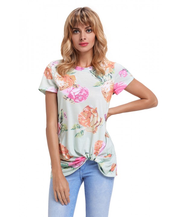 Light Green Floral Short Sleeve Knot Top