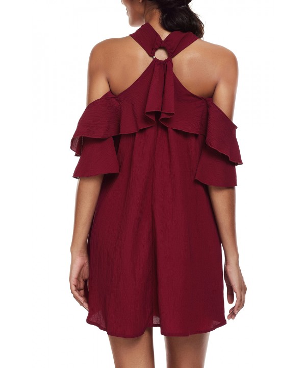 Burgundy Adorable Sexy O Ring Detail Ruffle Dress