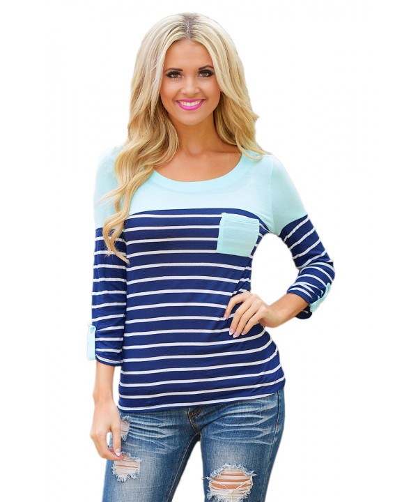 Mint Shoulder Blue White Striped Blouse