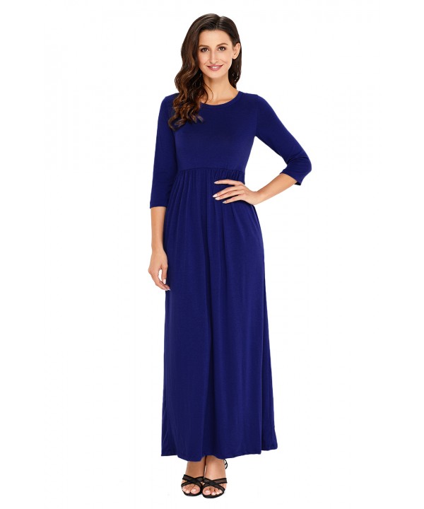 Royal Blue Pocket Design 3/4 Sleeves Maxi Dress