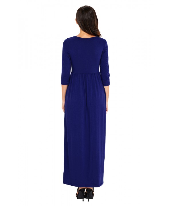 Royal Blue Pocket Design 3/4 Sleeves Maxi Dress