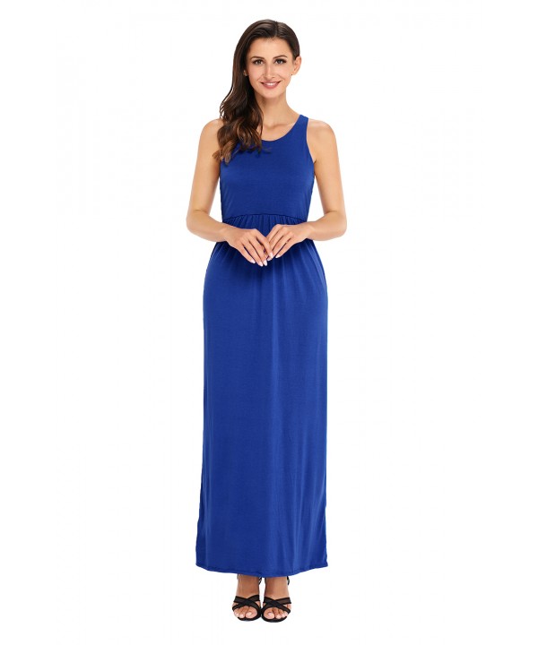 Blue Racerback Maxi Dress with Pockets