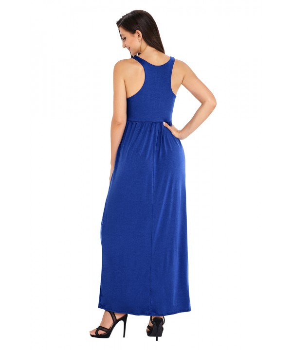 Blue Racerback Maxi Dress with Pockets