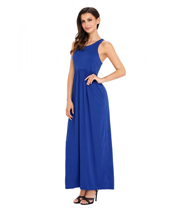 Blue Racerback Maxi Dress with Pockets