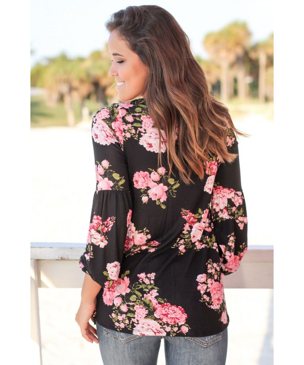 Black Floral Criss Cross Long Sleeve Top