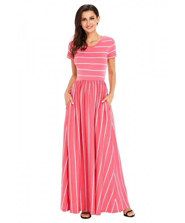 White Striped Rosy Short Sleeve Maxi Dress