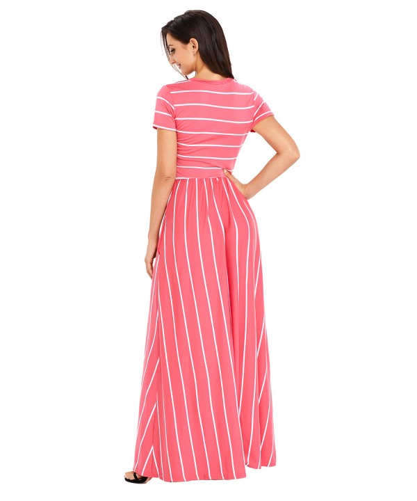 White Striped Rosy Short Sleeve Maxi Dress