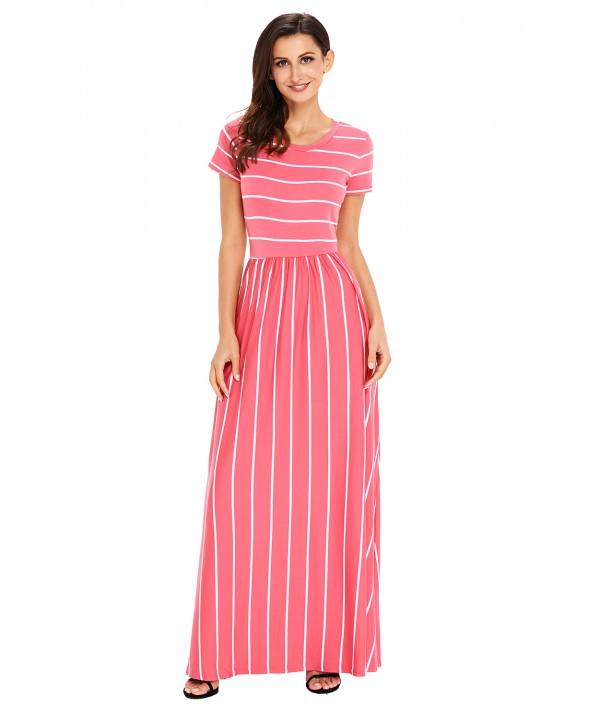 White Striped Rosy Short Sleeve Maxi Dress