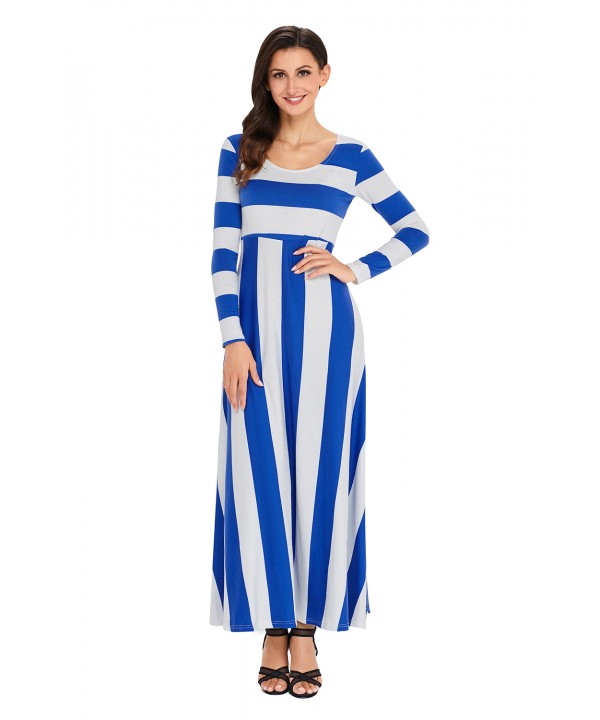 Blue Bold Stripe Long Sleeve Maxi Dress