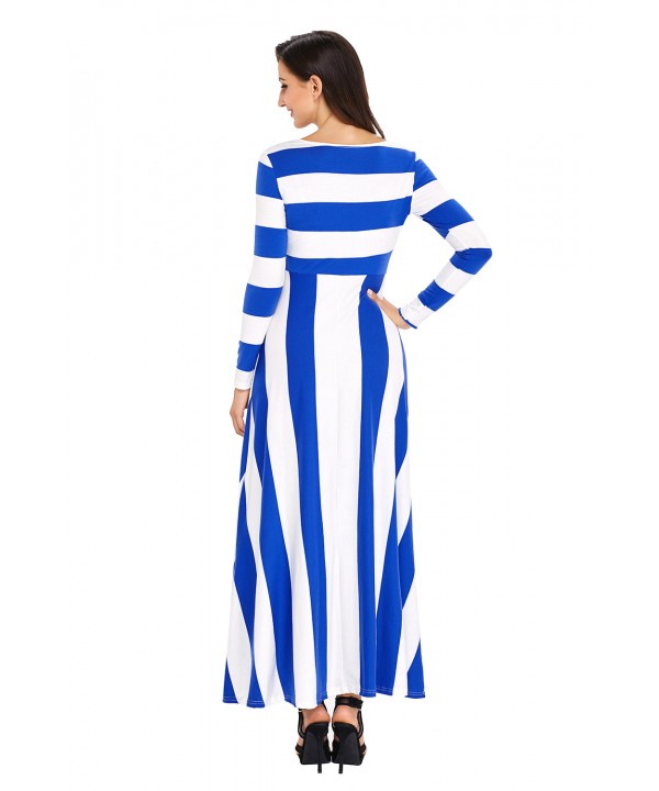 Blue Bold Stripe Long Sleeve Maxi Dress