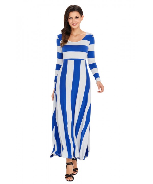 Blue Bold Stripe Long Sleeve Maxi Dress