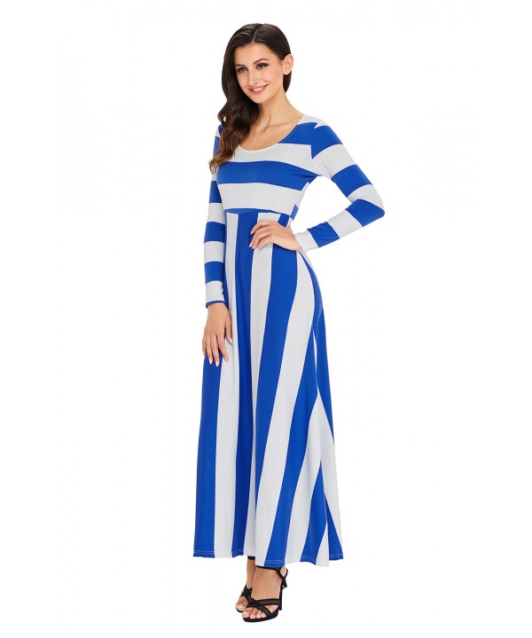 Blue Bold Stripe Long Sleeve Maxi Dress