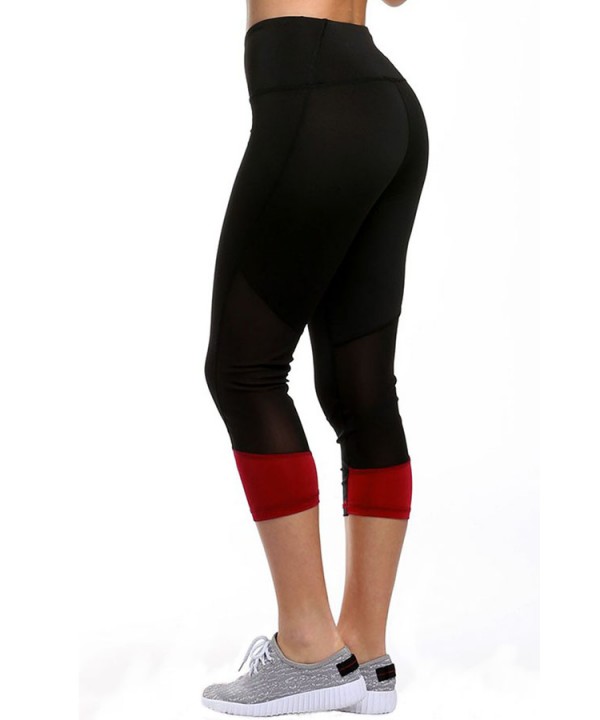 Red Patch Mesh Accent Black Active Capri Leggings