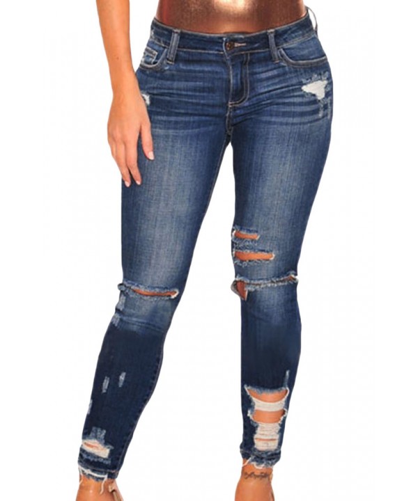 Dark Blue Denim Destroyed Ankle Length Skinny Jeans