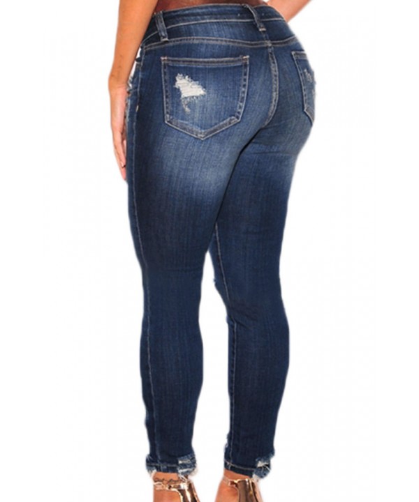 Dark Blue Denim Destroyed Ankle Length Skinny Jeans