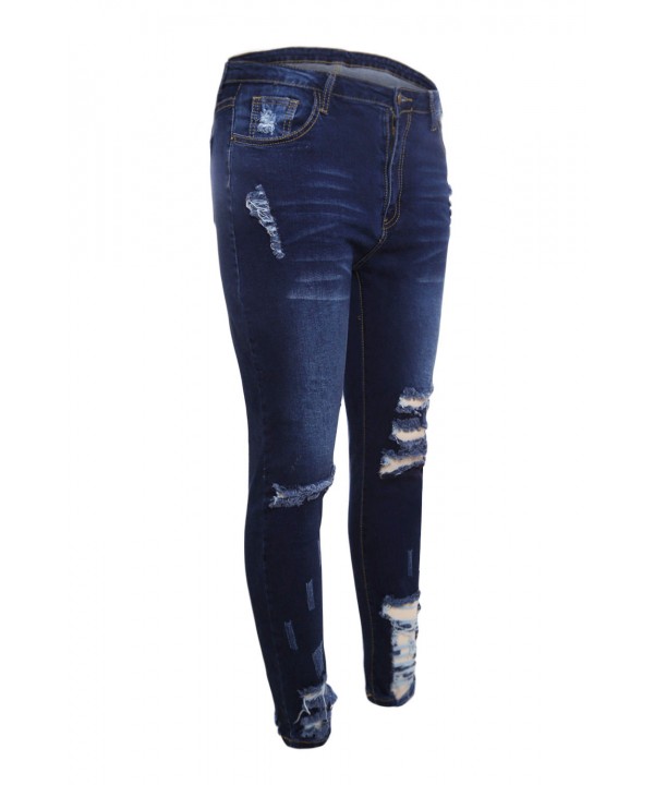 Dark Blue Denim Destroyed Ankle Length Skinny Jeans