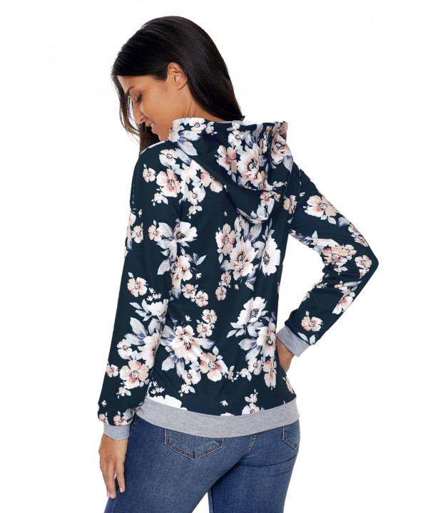 Charcoal Coral Floral Drawstring Hoodie