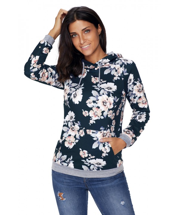 Charcoal Coral Floral Drawstring Hoodie