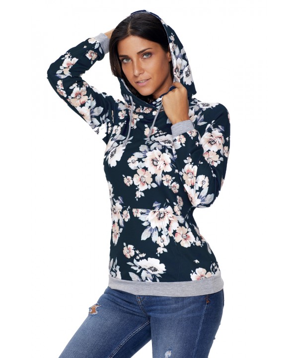 Charcoal Coral Floral Drawstring Hoodie