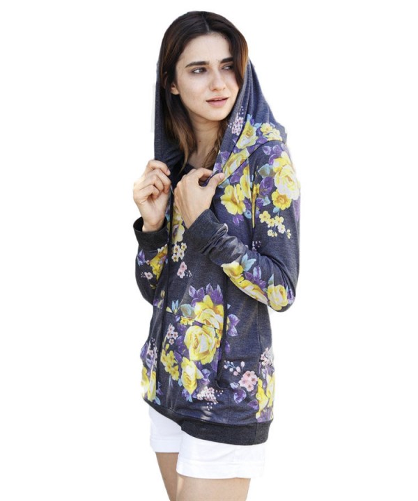 Charcoal Yellow Floral Drawstring Hoodie