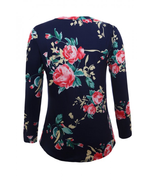 Navy Long Sleeve Floral Autumn Womens Top