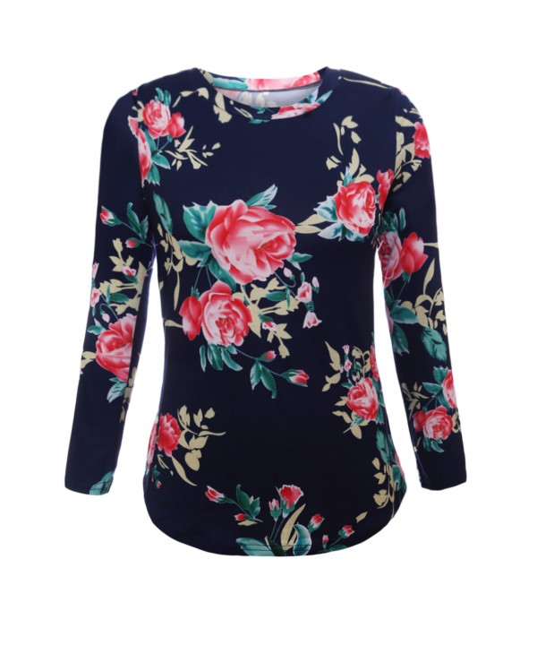 Navy Long Sleeve Floral Autumn Womens Top