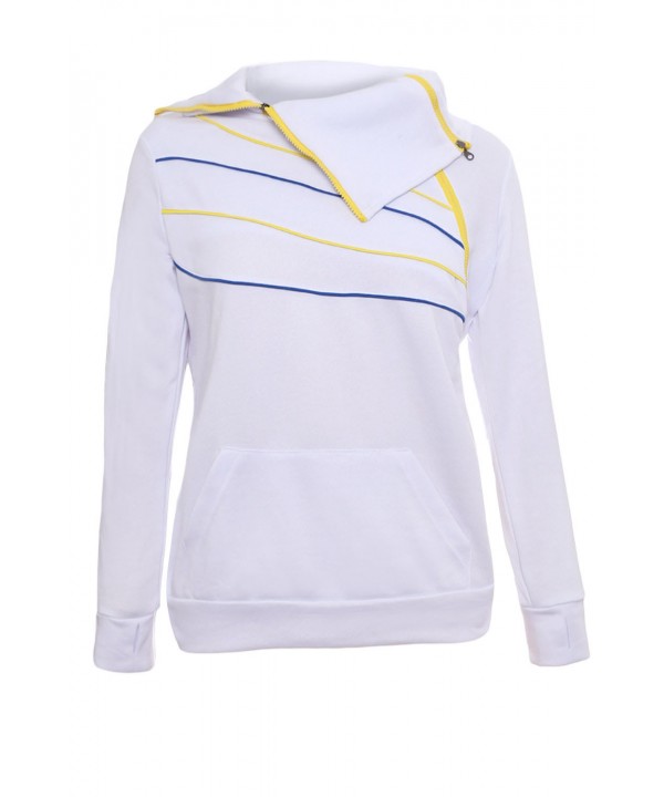 Zip and Piping Trim White Sweatshirt