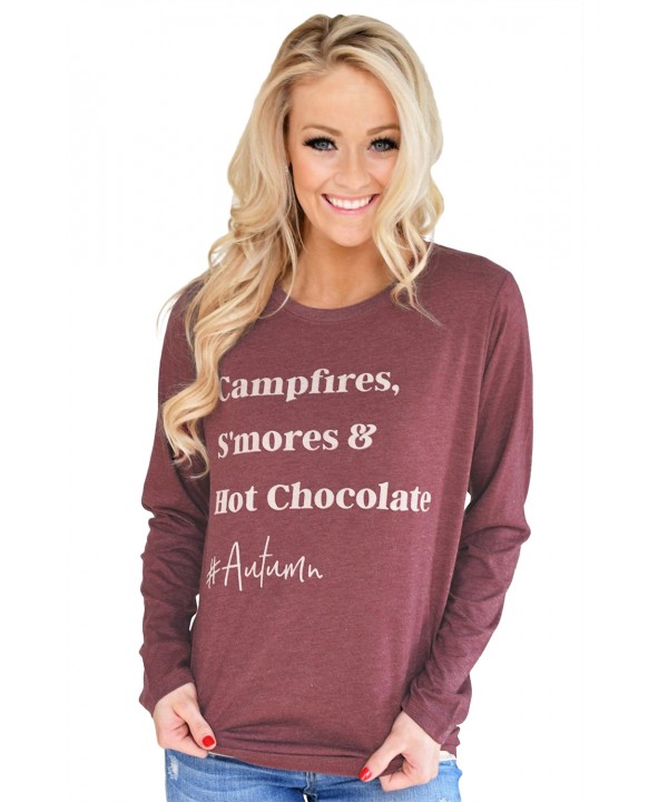 Stylish Letter Print Maroon Long Sleeve Top