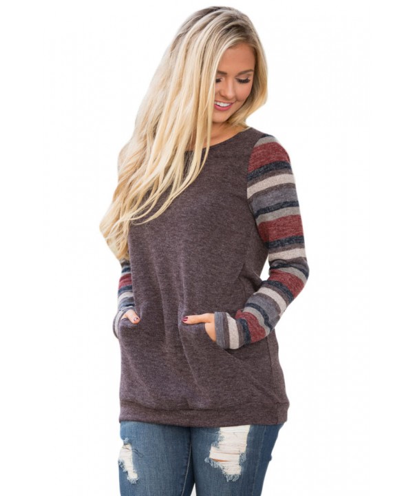 Multicolor Stripes Sleeve Pullover Mocha Sweatshirt