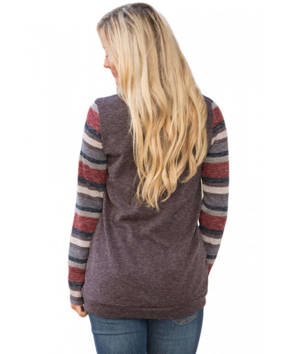 Multicolor Stripes Sleeve Pullover Mocha Sweatshirt