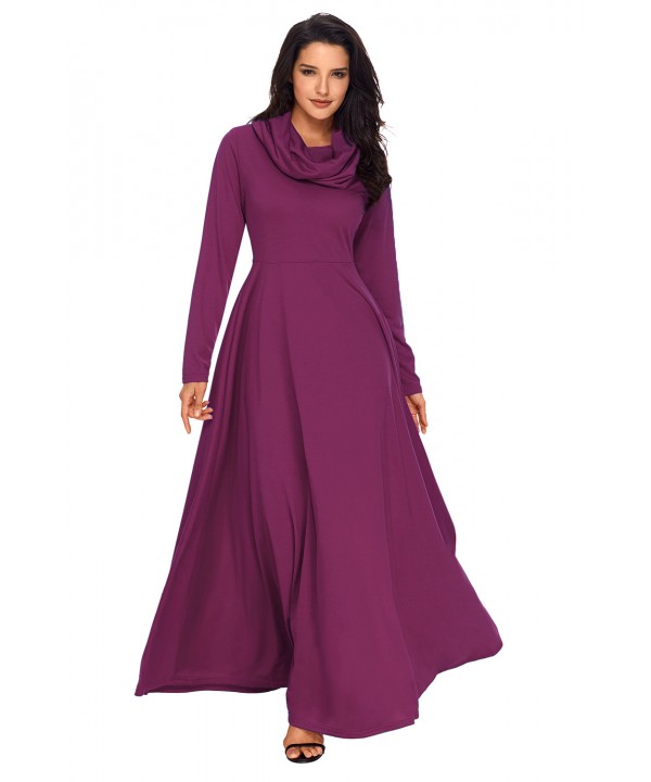 Purple Cow Neck Long Sleeve Maxi Dress