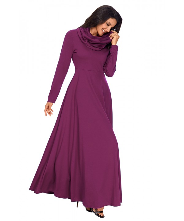 Purple Cow Neck Long Sleeve Maxi Dress