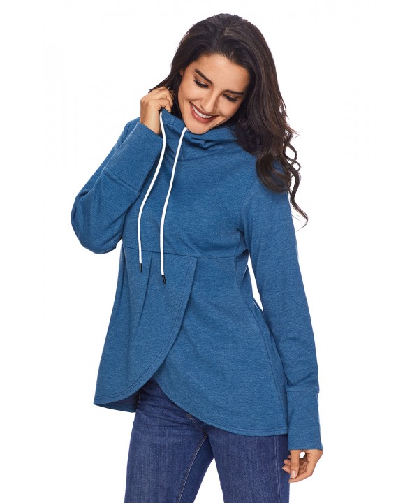 Blue Casual Asymmetric Hem Pullover Hoodie