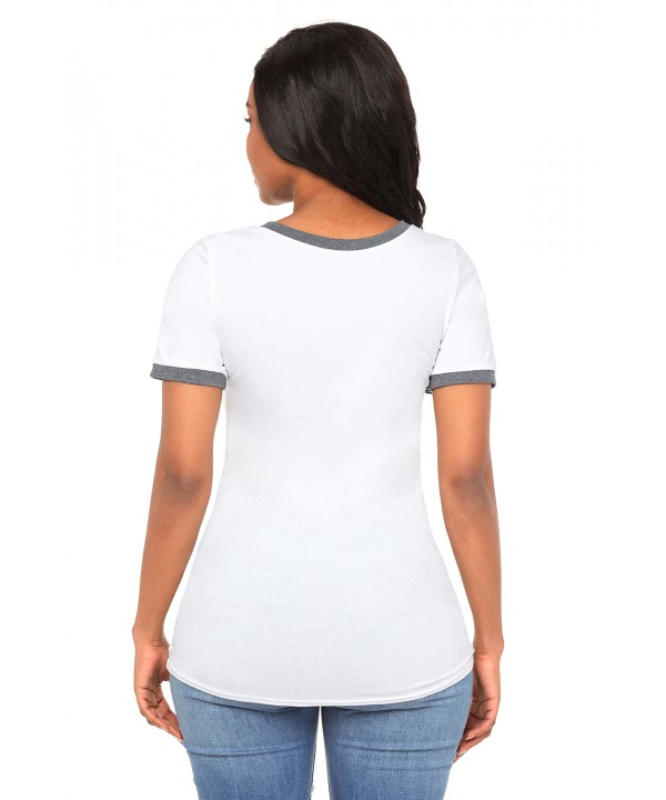 Gray Trimmed White V Neck Pocket Top