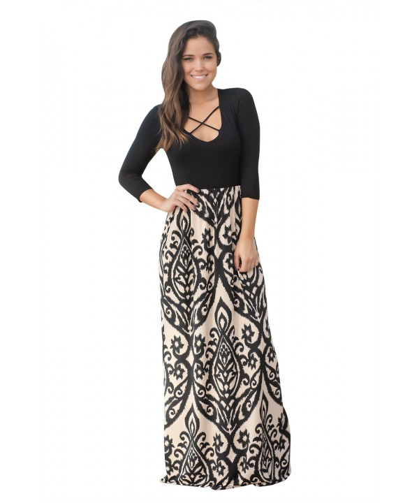 Black Taupe Printed Maxi Dress with Criss Cross Top