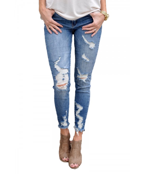 Faded Medium Blue Wash Distressed Jeans