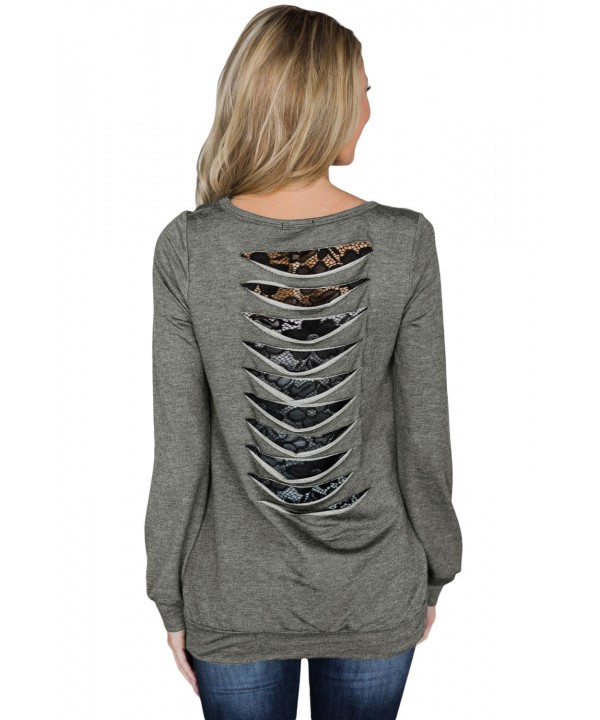 Lace Cutout Insert Charcoal Pullover Sweatshirt