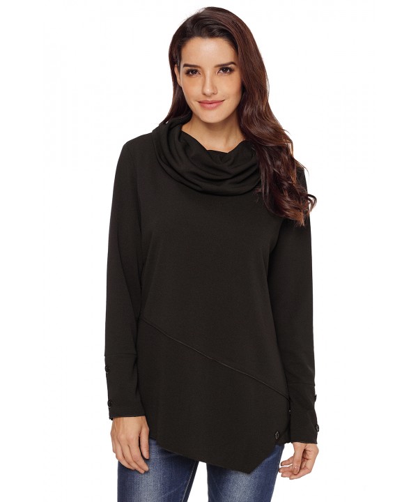 Black Button Detail Asymmetric Cowl Neck Sweatshirt