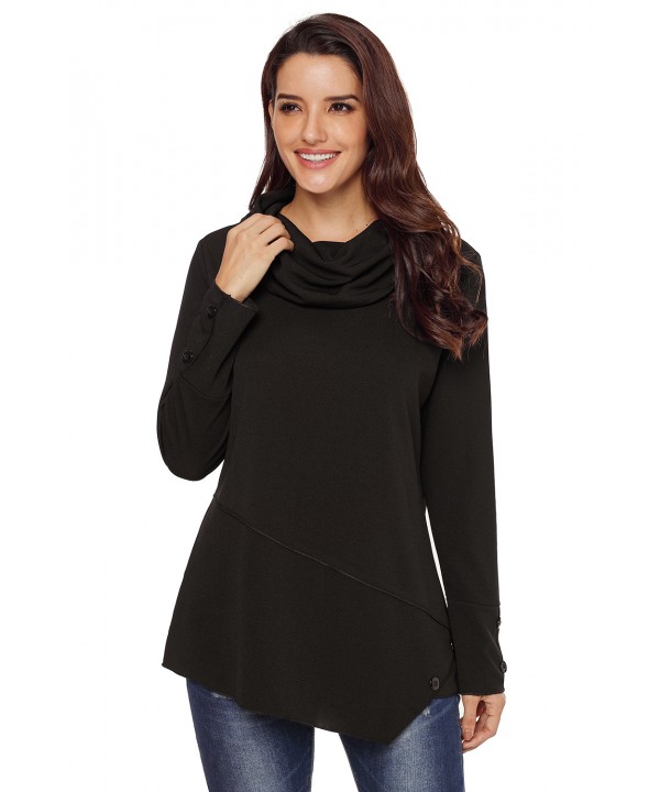 Black Button Detail Asymmetric Cowl Neck Sweatshirt