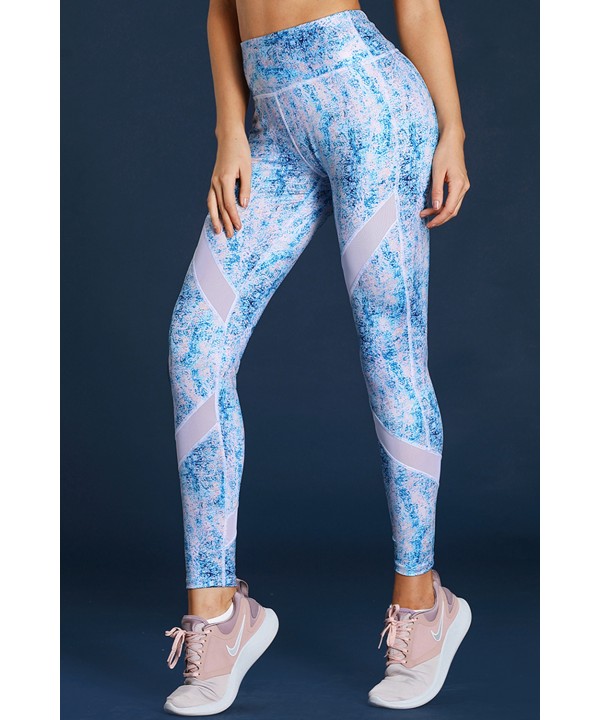 Blue Scrawl Print Women High Waist Sport Leggings